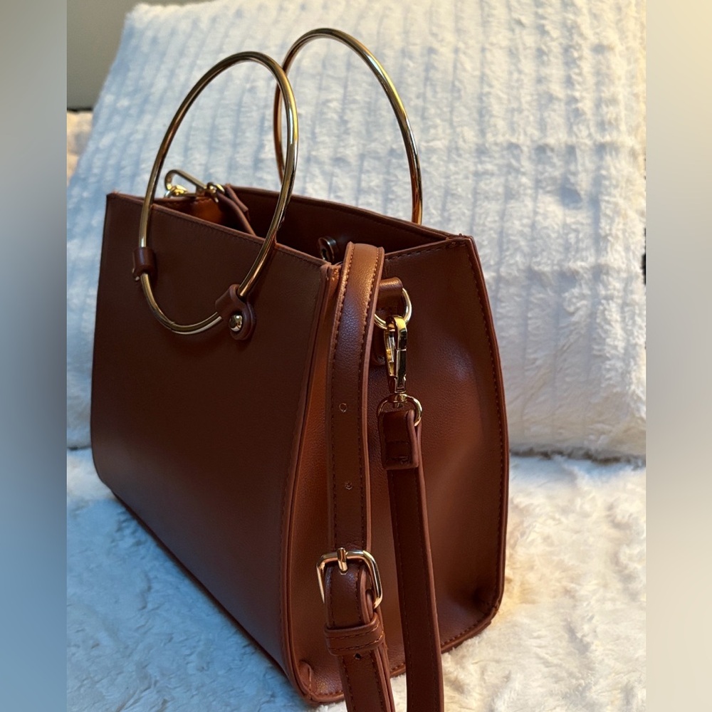Brown Faux Leather O-Ring Satchel - Picture 2 of 6